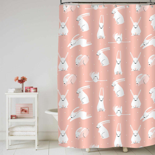 Hand Drawn Easter Bunny Shower Curtain - Coral