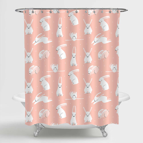 Hand Drawn Easter Bunny Shower Curtain - Coral