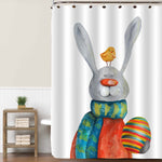 Rabbit with Chicken and Easter Egg Shwoer Curtain - Red Green