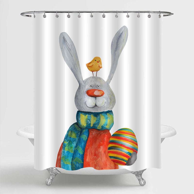 Rabbit with Chicken and Easter Egg Shwoer Curtain - Red Green