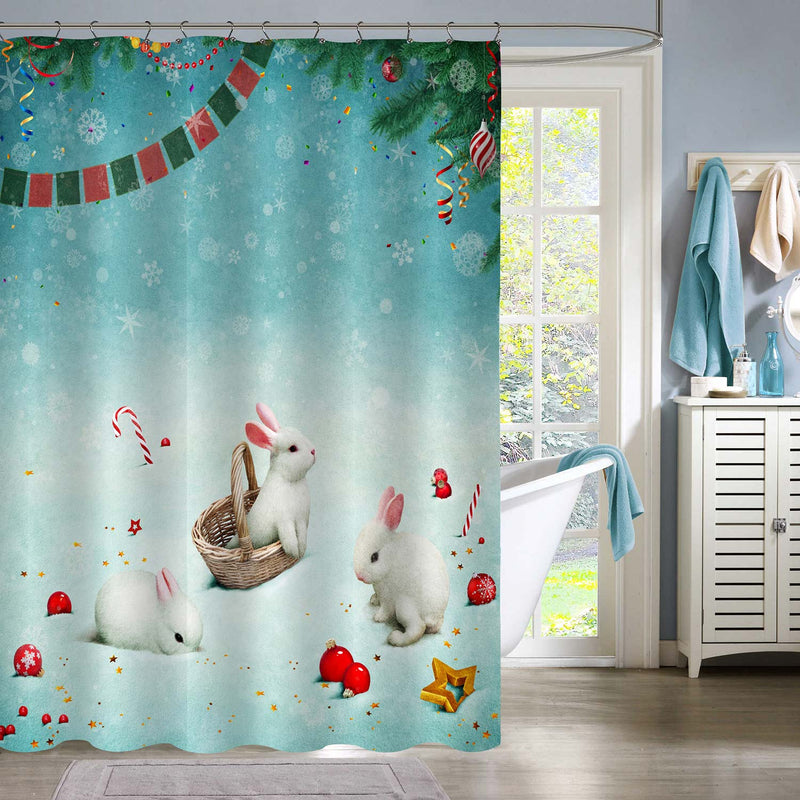 Bunnies and Christmas Toys Shower Curtain - Green