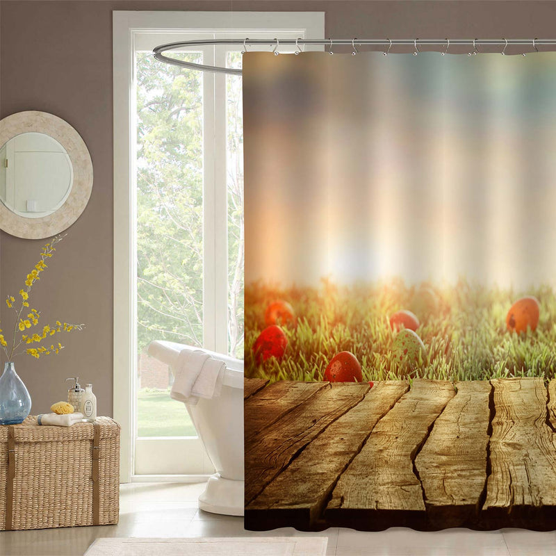 Easter Eggs on Spring Grass Field Shower Curtain - Brown Gold