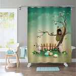 Spring Bunnies with Mailbox for Easter Eggs Shwoer Curtain - Green