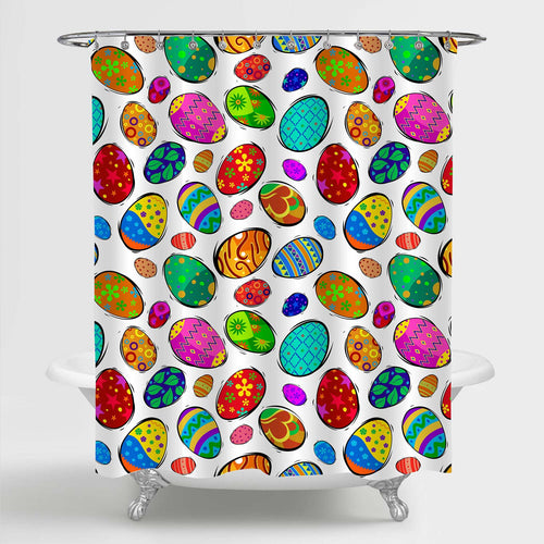 Hand Drawn Colorful Easter Eggs with Various Ornaments Shower Curtain - Multicolor