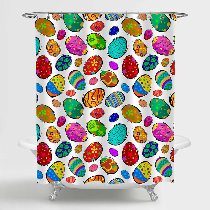 Hand Drawn Colorful Easter Eggs with Various Ornaments Shower Curtain - Multicolor
