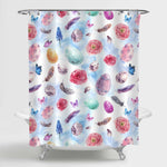 Spring Bouquet with Colored Eggs Ranunkulus Feathers and Butterflies Botanical Shower Curtain - Multicolor