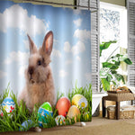 Bunny and Easter Eggs on Grassland Shower Curtain - Multicolor