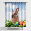 Bunny and Easter Eggs on Grassland Shower Curtain - Multicolor