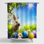 Rabbit in Grass with Coloured Easter Eggs Enjoy Spring Time Shower Curtain - Multicolor