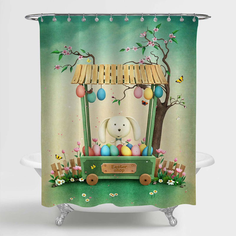 Bunny and Her Easter Egg Shop Shower Curtain - Green