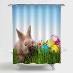 Bunny and Easter Eggs on Grass Shower Curtain - Green Blue