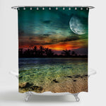 Tropical Beach with Palm Trees Silhouettes at Dusk Shower Curtain - Multicolor