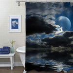 Ocean Landscape of  Night Cloudy Sky with Full Moon Shower Curtain - Dark Blue