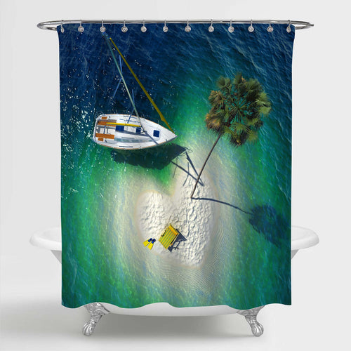 Tropical Paradise Sandy Heart-Shaped Island Shower Curtain - Blue Green