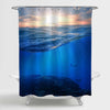 Peaceful Underwater Coral Reef with Marine Animals and Tropical Sunset Skylight Shower Curtain - Blue