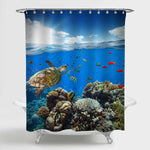 Underwater Coral Reef with Horizon and Ocean Water Surface Shower Curtain - Blue