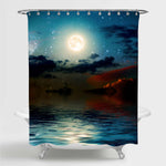 Landscape View of Sea with Moon and Stars Shower Curtain - Blue