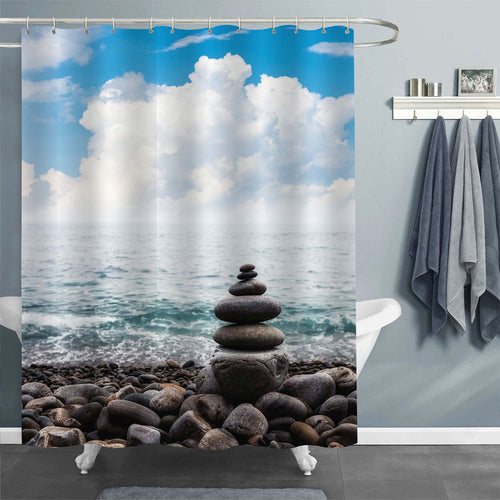 Stack of Zen Stones Pyramid on Beach Shower Curtain - Grey Blue