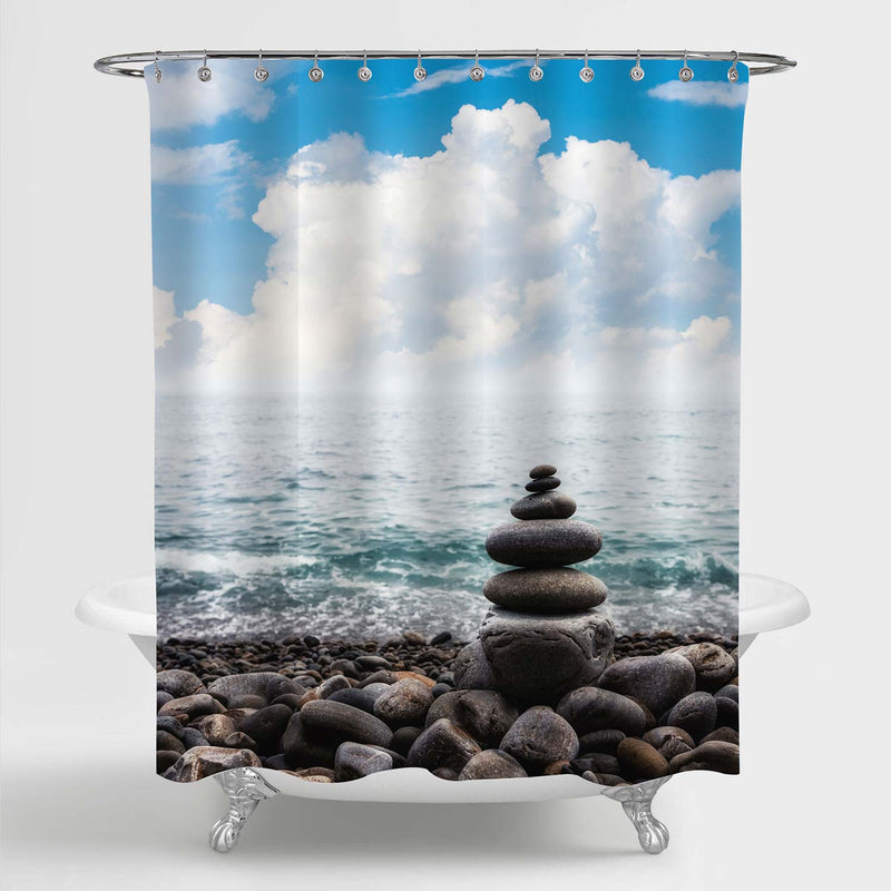 Stack of Zen Stones Pyramid on Beach Shower Curtain - Grey Blue