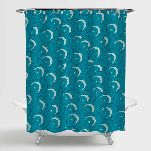 Abstract Marine Waves Pattern with Grunge Effect Shower Curtain - Turquoise