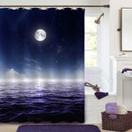 Full Moon in Night Sky Over Moonlit Seascape Shower Curtain- Navy Blue