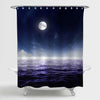Full Moon in Night Sky Over Moonlit Seascape Shower Curtain- Navy Blue