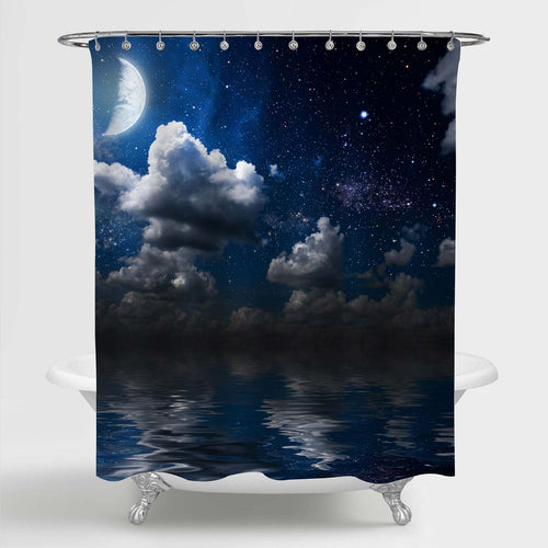 Night Ocean Sky with Moon and Stars in the Clouds Shower Curtain - Navy Blue