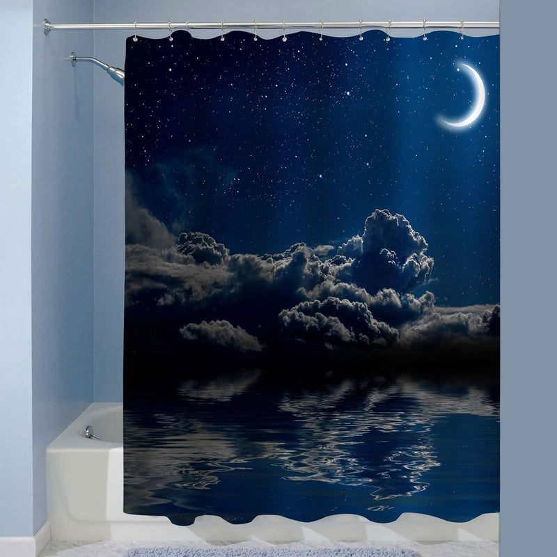 Ocean Night Sky with Moon and Clouds Shower Curtain - Navy Blue
