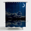 Ocean Night Sky with Moon and Clouds Shower Curtain - Navy Blue