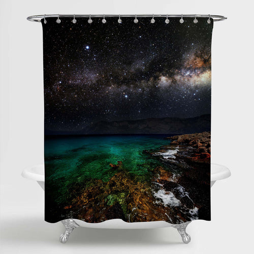 Milky Way Galaxy Over the Sea Shower Curtain - Multicolor