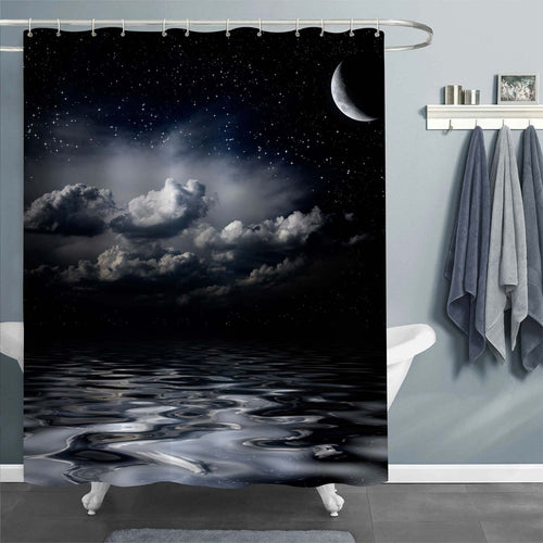 Moon at Night Clouds Seascape Shower Curtain - Dark Grey