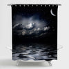 Moon at Night Clouds Seascape Shower Curtain - Dark Grey