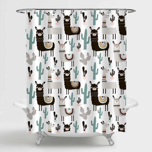 Llama with Cactus Shower Curtain - Multicolor