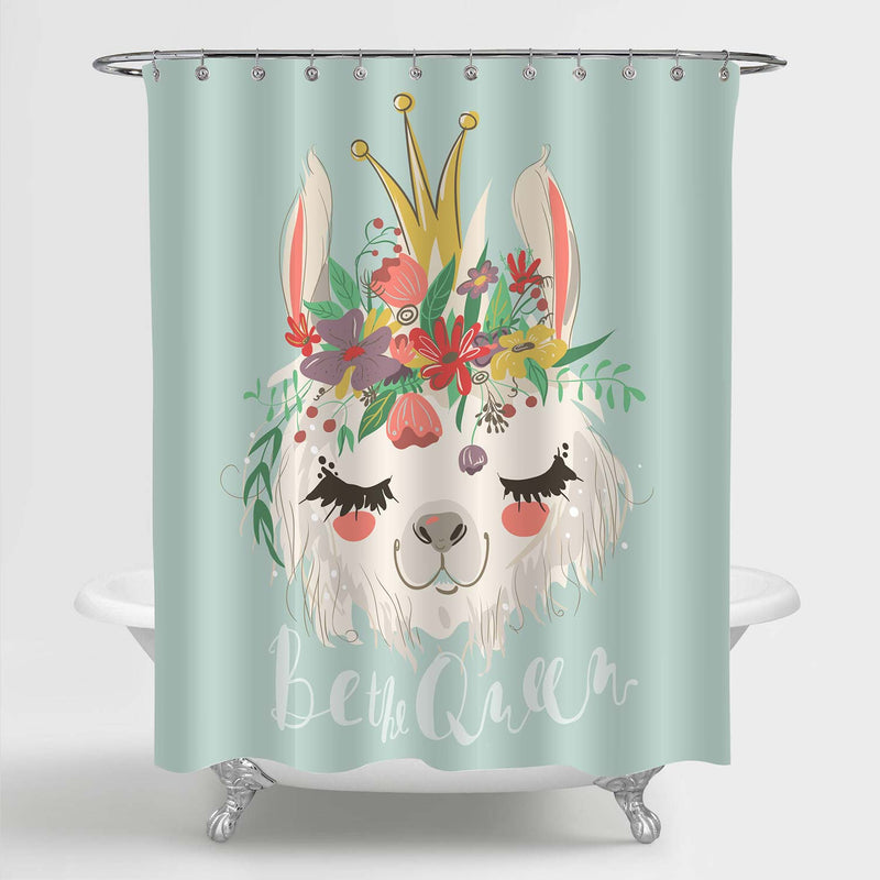 Cartoon Llama Queen Shower Curtain - Teal