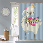 Dreaming Queen Llama with Crown and Flowers Shower Curtain - Blue