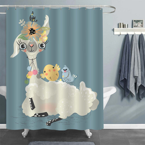 Llama and Friend Animals Shower Curtain - Teal