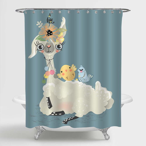 Llama and Friend Animals Shower Curtain - Teal