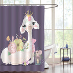 Llama Wearing Crwon with Colorful Flowers Shower Curtain- Purple
