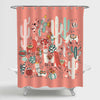 Llama with Lovely Flowers and Desert Plant Cactus Shower Curtain - Orange