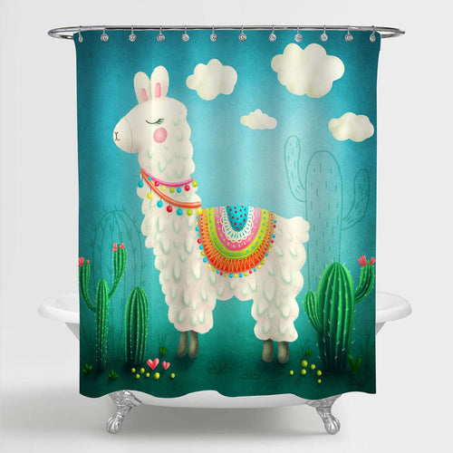 Llama with Desert Cactus Shower Curtain - Green