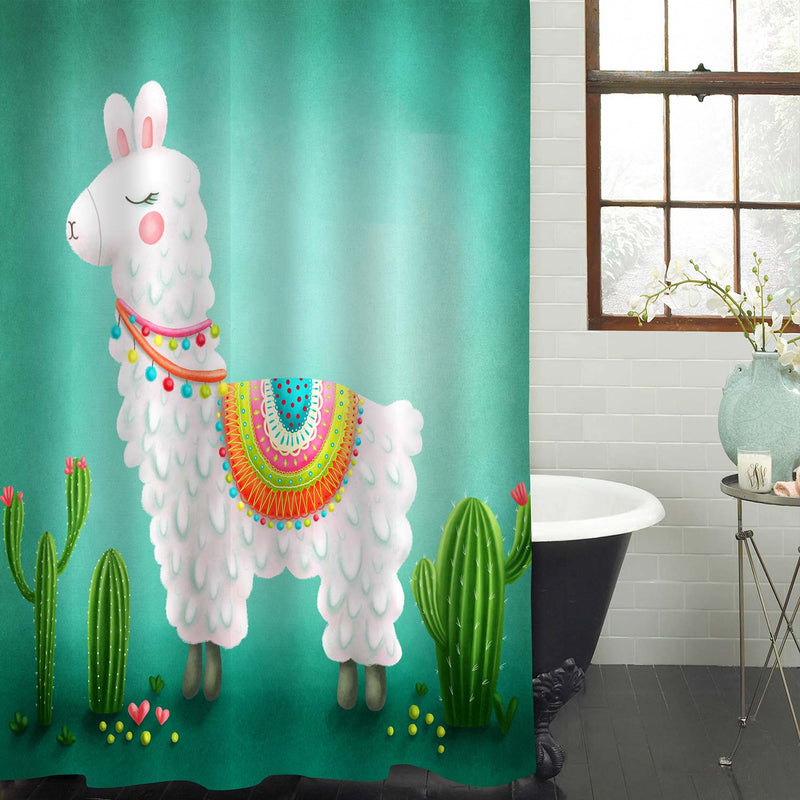 Llama and Cactus Shower Curtain - Green