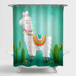 Llama and Cactus Shower Curtain - Green