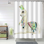 Hand Painted Mexican Llama with Ethnic Blanket Shower Curtain -Beig