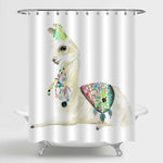 Hand Painted Mexican Llama with Ethnic Blanket Shower Curtain -Beig