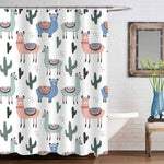 Hand Drawn Ilama and Cactus Shower Curtain - Multicolor