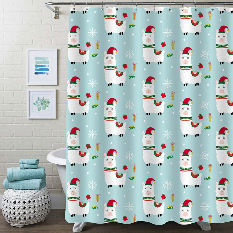 Christmas Llama Shower Curtain - Green White