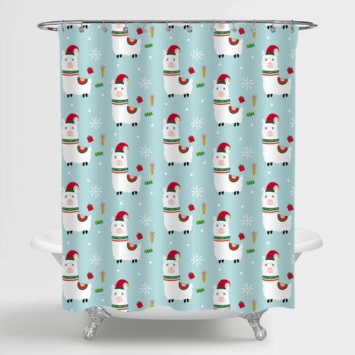 Christmas Llama Shower Curtain - Green White