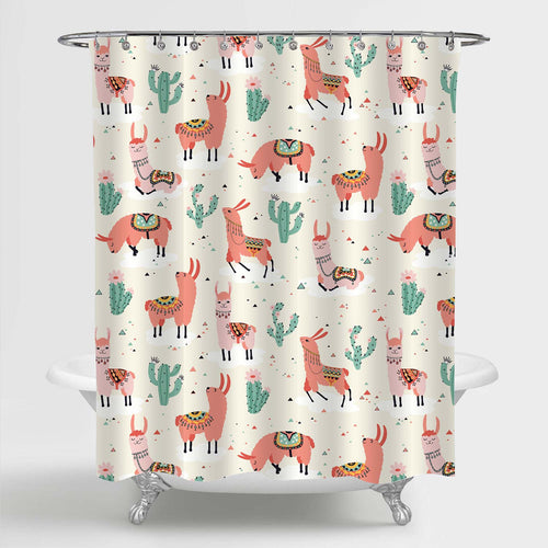 Llama on Cloud Shower Curtain - Multicolor