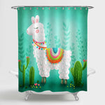 Llama with Ethnic Blanket Shower Curtain - Green