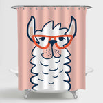 Llama Face with Glasses Shower Curtain - Coral